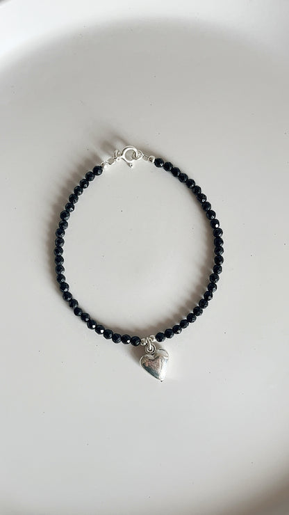 Pulsera Ágata con Dije de Corazón Liso 17cm - Plata 925