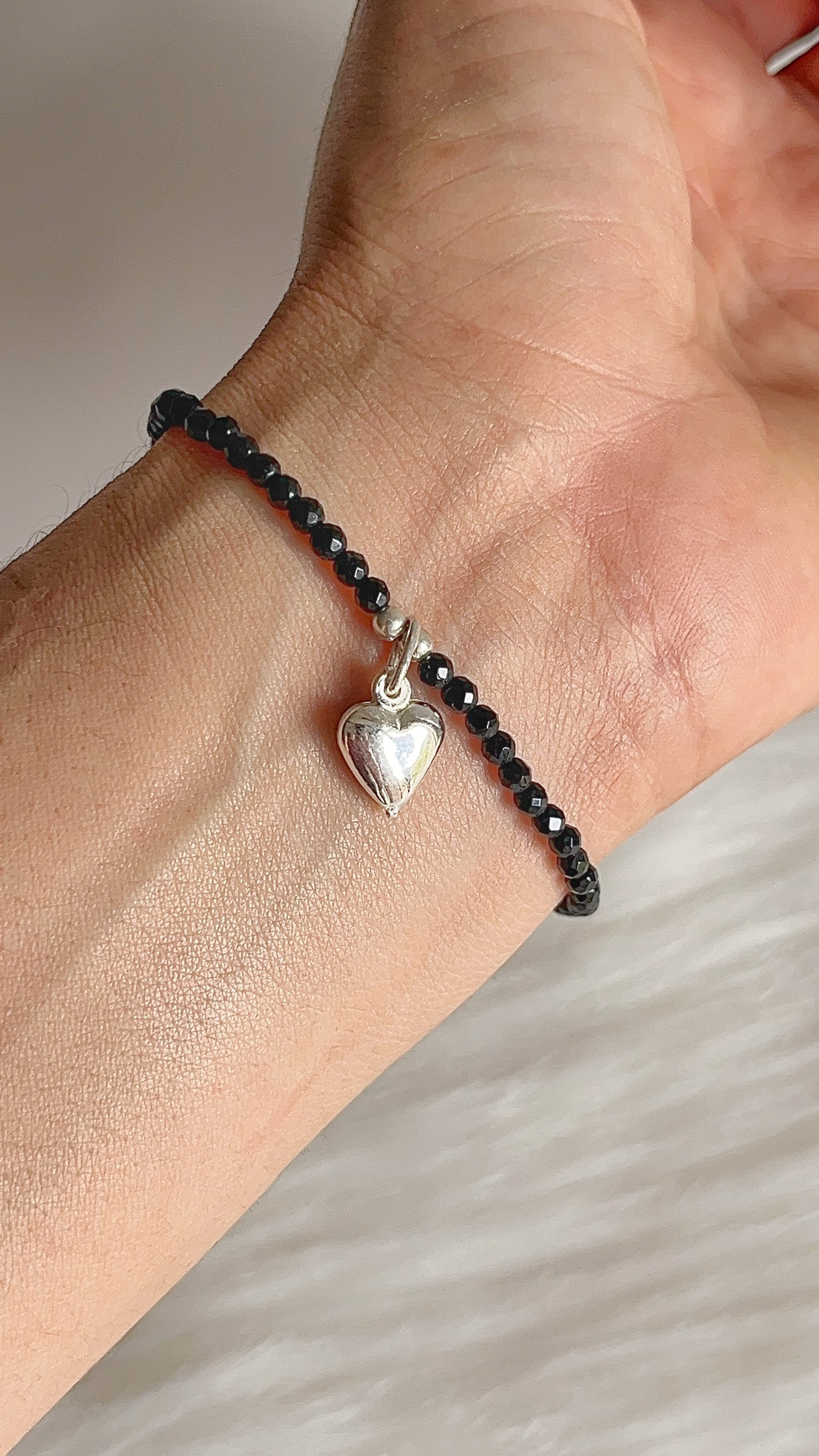 Pulsera Ágata con Dije de Corazón Liso 17cm - Plata 925