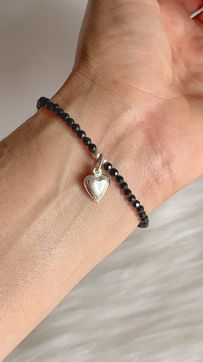 Pulsera Ágata con Dije de Corazón Liso 17cm - Plata 925