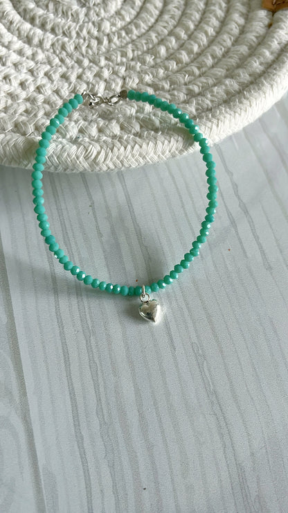 Pulsera Cristal de Checo Dije de Corazón Liso - Plata 925