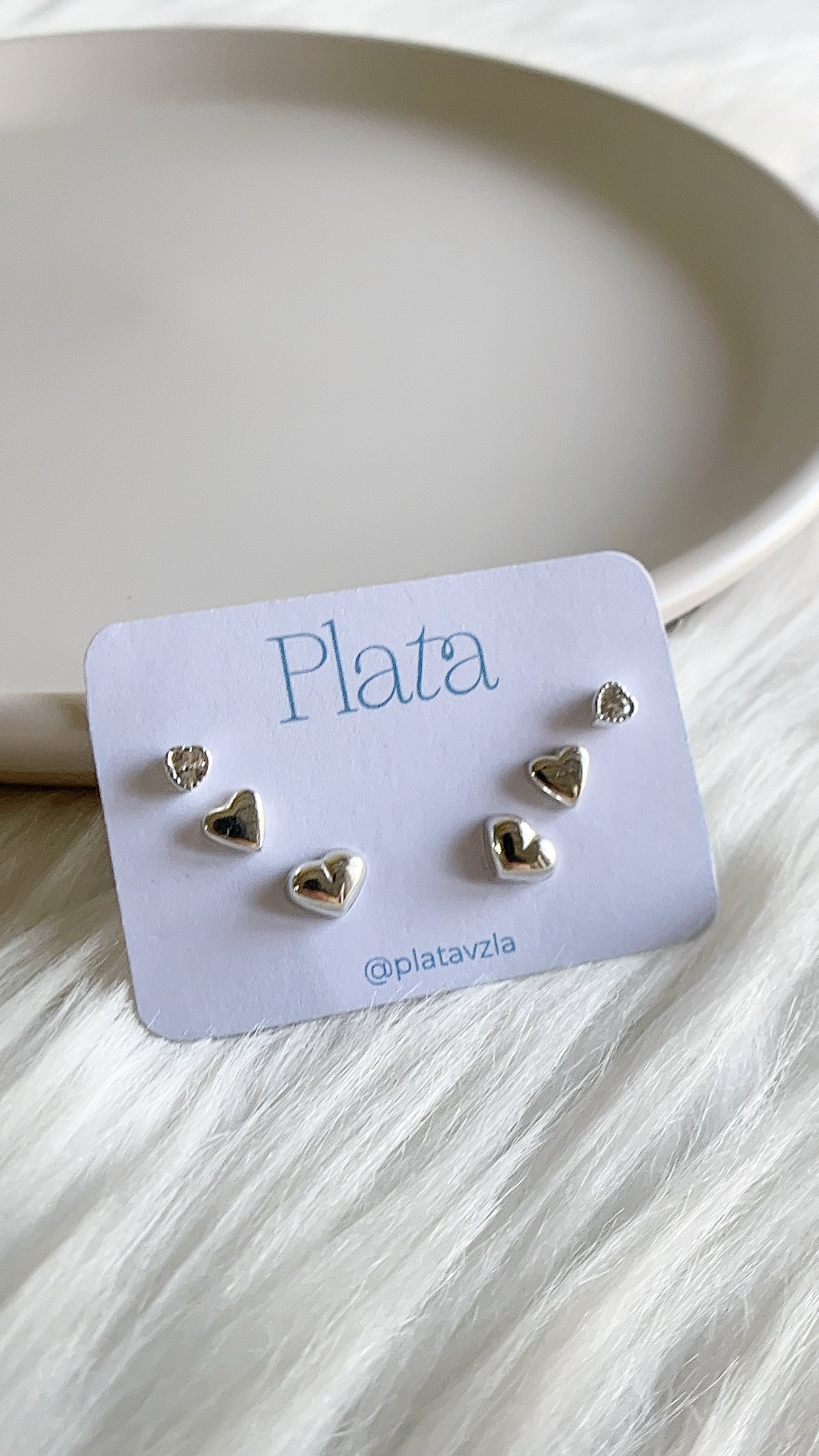 Set 3 Zarcillos Corazones - Plata 925