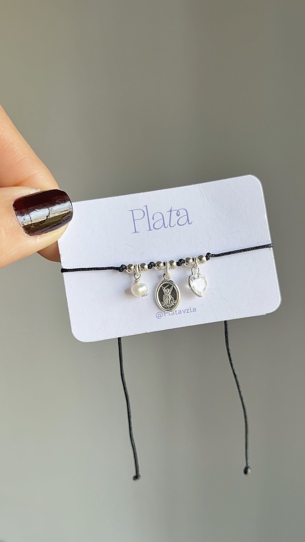 Pulsera Ajustable Perla, San Miguel y Corazon - Plata 925