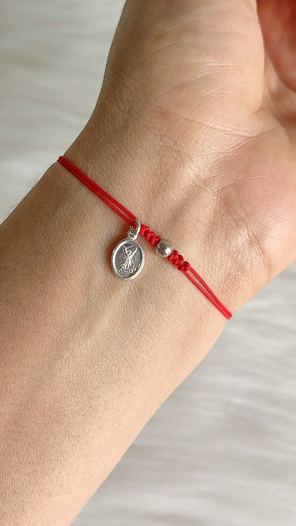 Pulseras Hilo Ajustables con San Miguel 0,9cm Plata 925