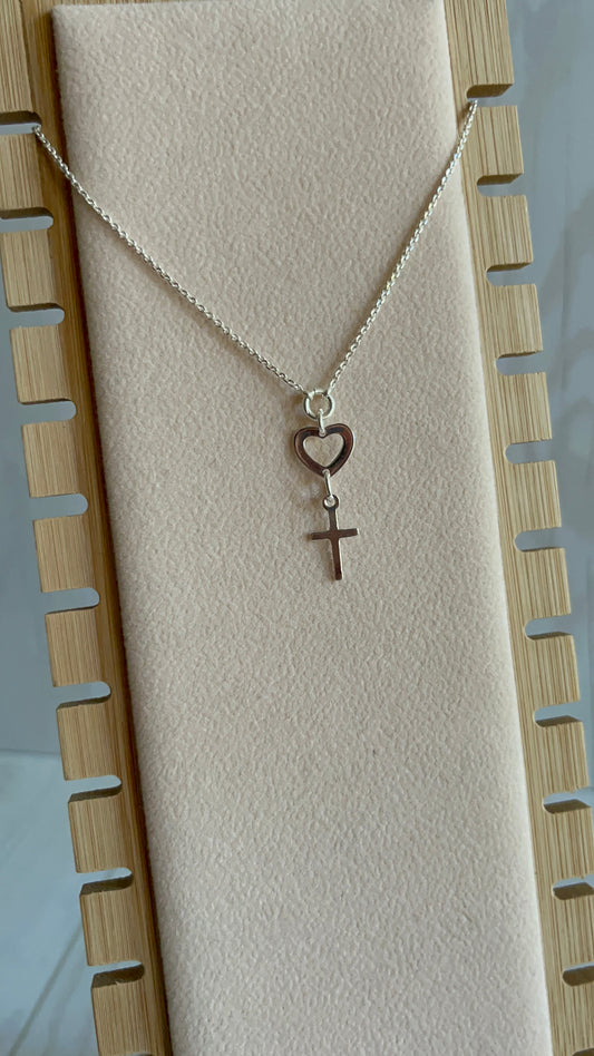 Cadena corazón y cruz 42cm - Plata 925