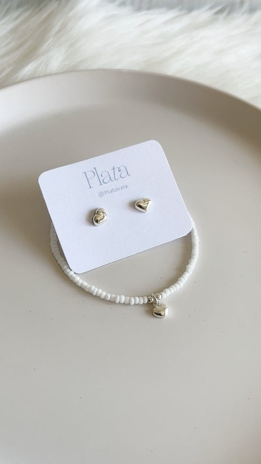 Set Pulsera Mostacilla 17cm - Zarcillos 6mm - Plata 925