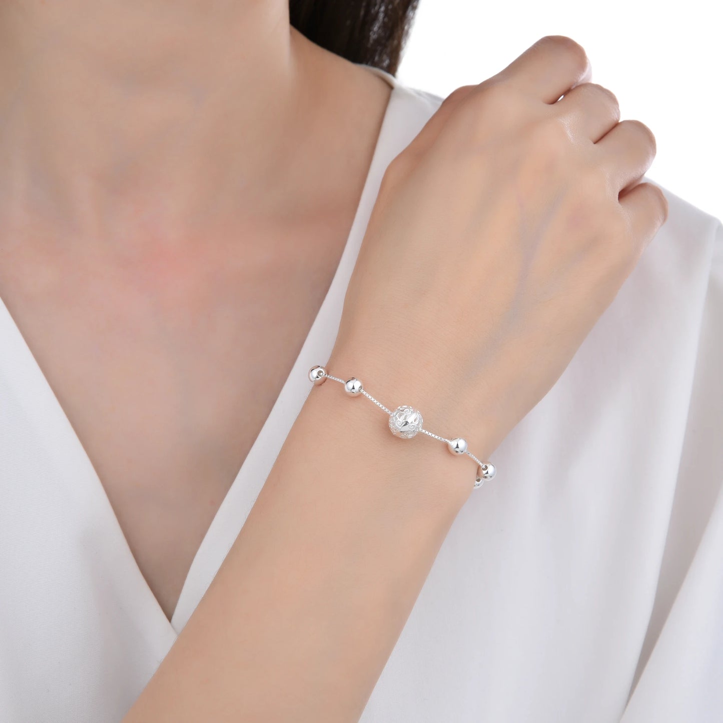 Pulsera Bolas 20cm Ajustable - Plata 925