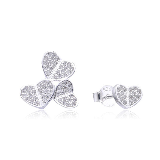 Zarcillos Desiguales Triple Corazones y corazón 925