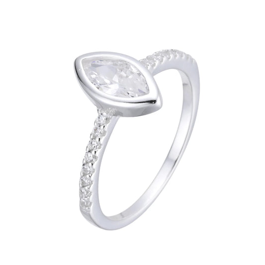 Anillo Compromiso Cristal Alargado y Cristalitos Plata 925