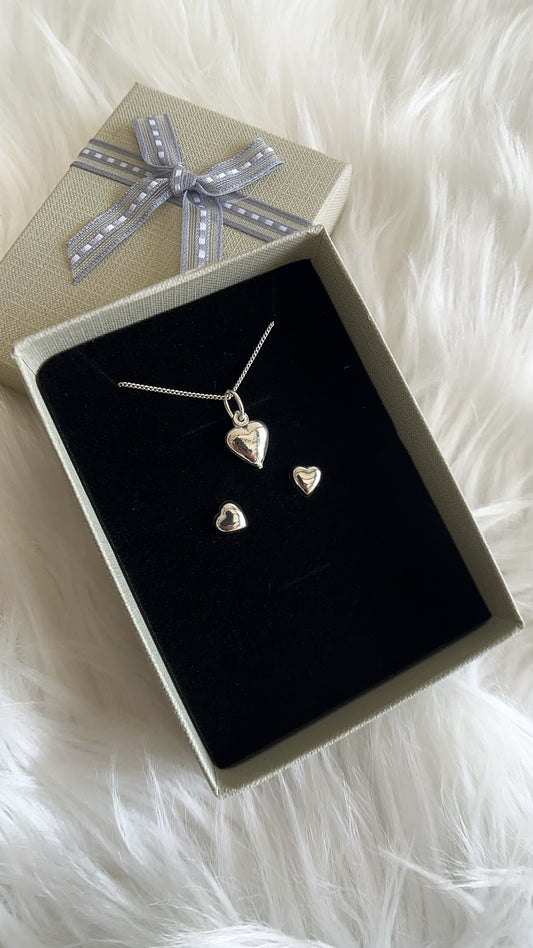 Juego Cadena y Zarcillos de Corazón - Plata 925