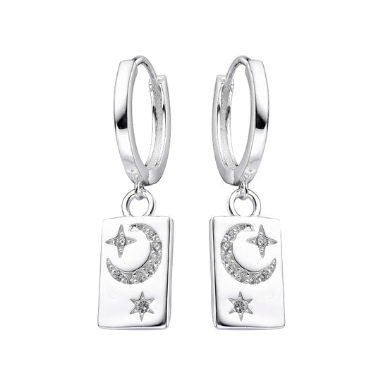 Argollas Dije Cuadrado con Luna grabada 1,2cm