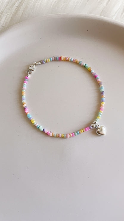 Pulsera Nacar con Dije Corazon 18cm - Plata 925