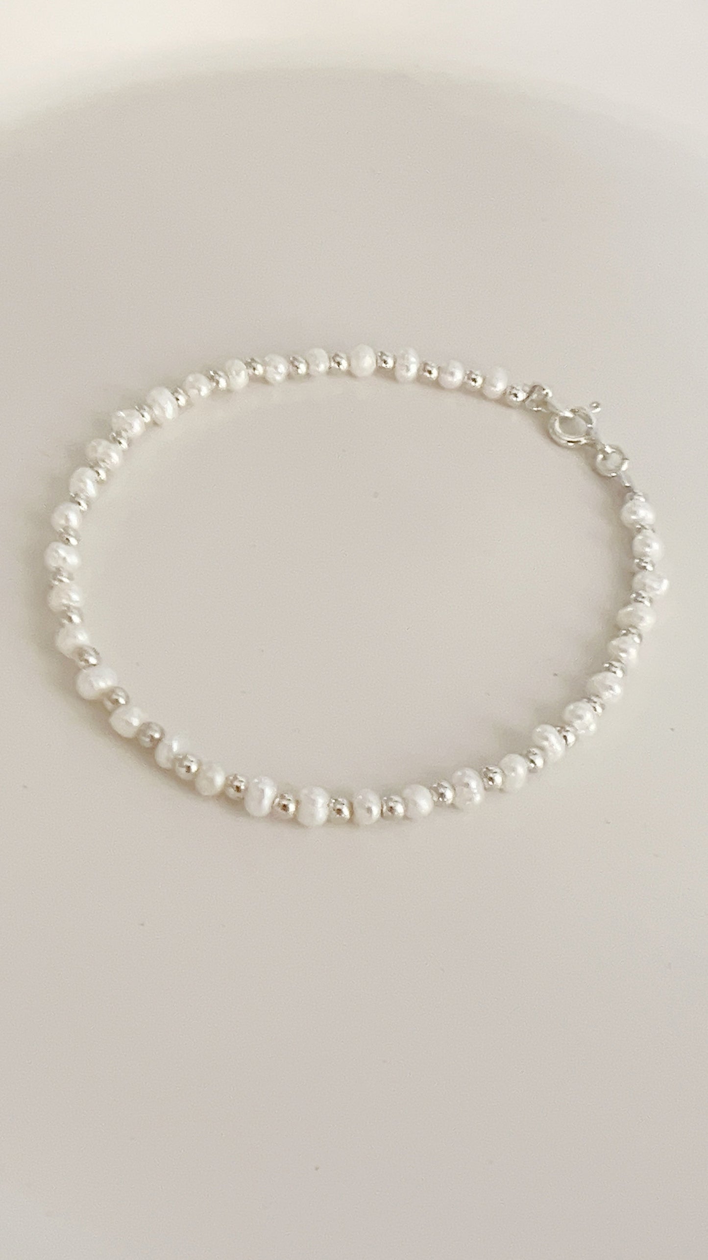 Pulsera Perlas y Balines - 18cm Plata 925
