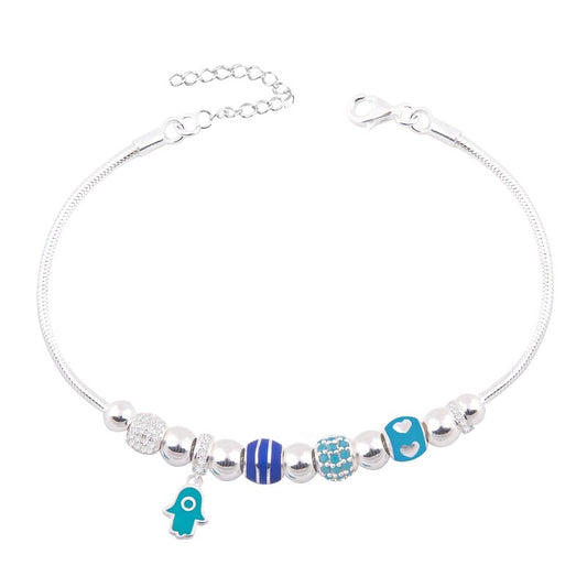 Pulsera Estilo Pandora con Mano de Fátima 20cm - Plata 925