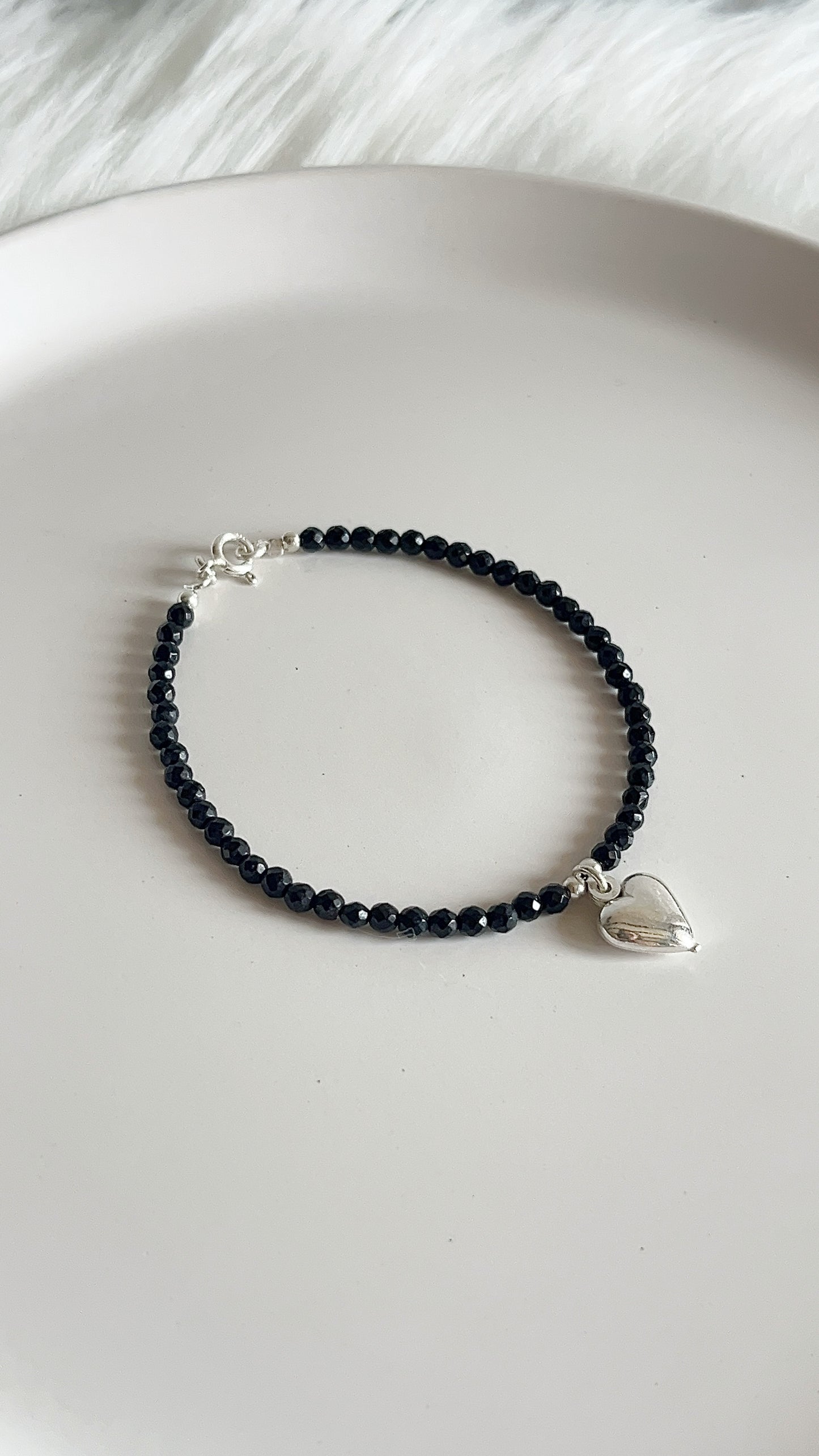 Pulsera Ágata con Dije de Corazón Liso 17cm - Plata 925
