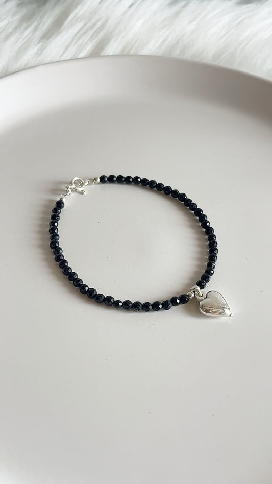 Pulsera Ágata con Dije de Corazón Liso 17cm - Plata 925