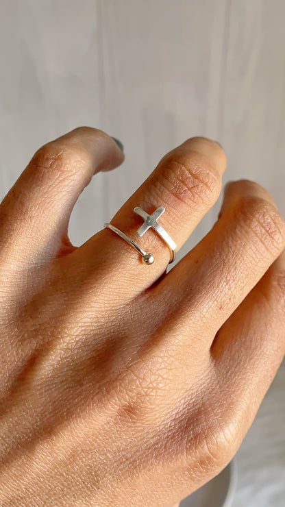 Anillos Cruz  y Bola  Ajustables - Plata 925