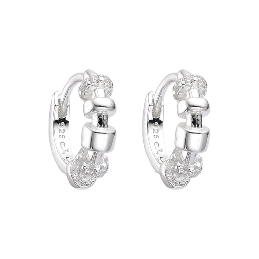Argollas Aros Lisos y Aros de Cristales Mini Pegados 1,2cm Plata 925