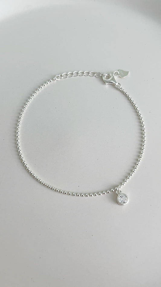 Tobillera Bolitas y Puntos de Luz 25cm Ajustable - Plata 925
