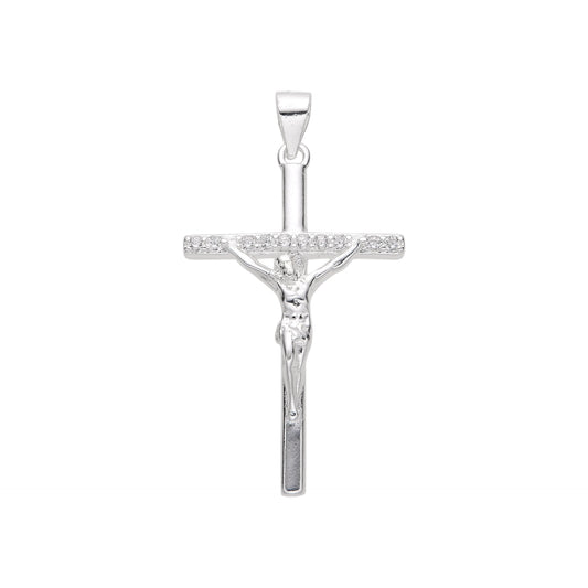 Dije Cristo con Cristales 3cm Plata 925
