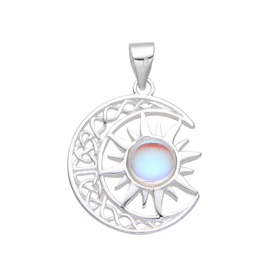 Dije Luna y Sol Piedra Tornasol 1,8cm Plata 925
