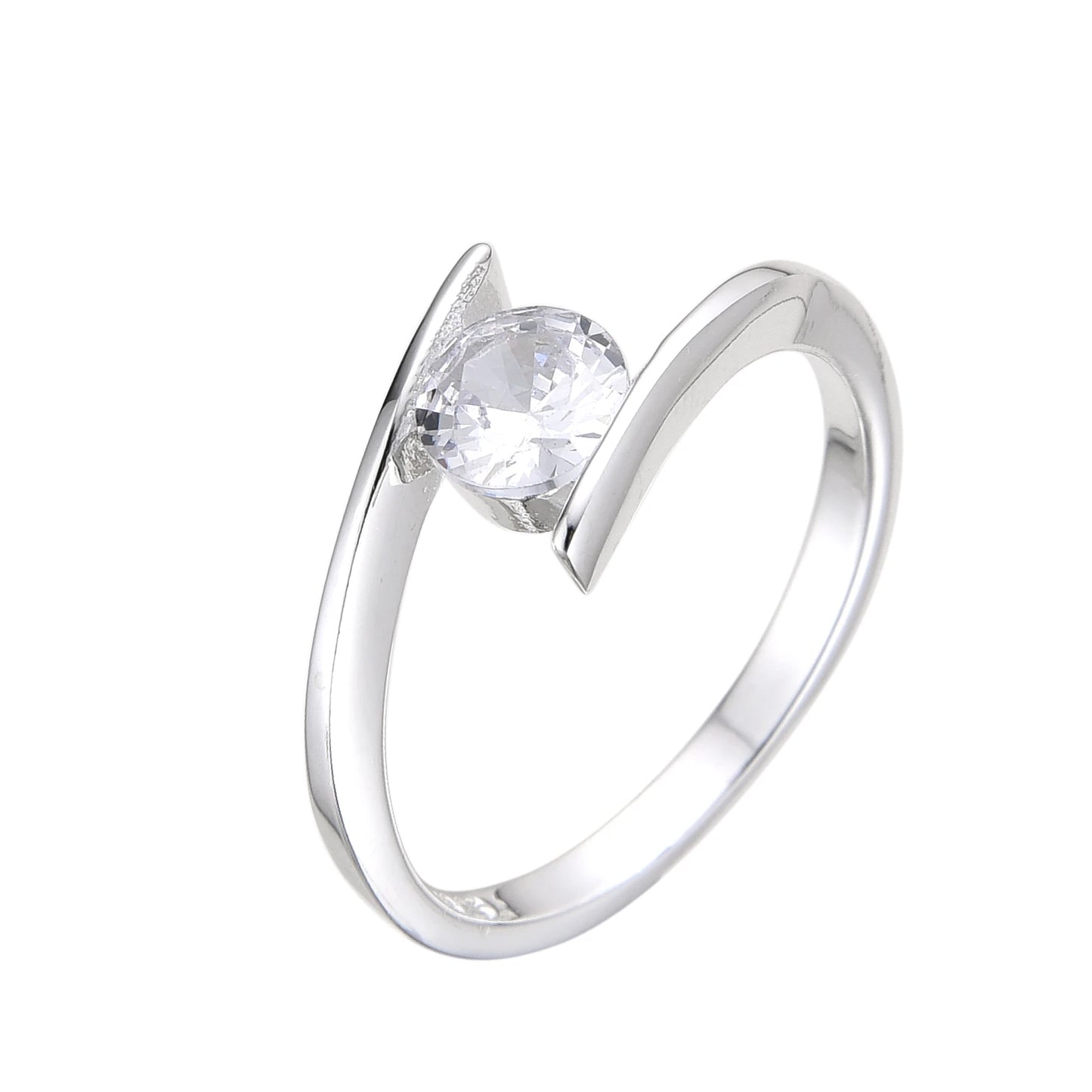 Anillo Cruzado Con Cristal Redondo - Plata 925