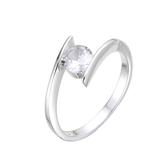 Anillo Cruzado Con Cristal Redondo - Plata 925