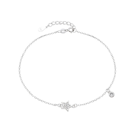 Tobillera Estrella y Punto de Luz Ajustable - Plata 925