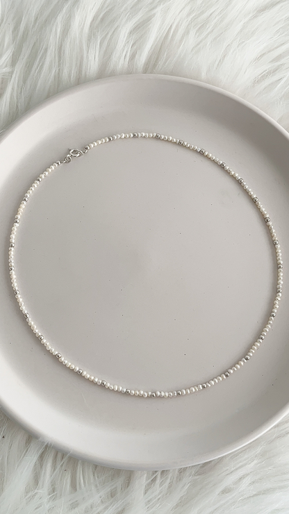 Gargantilla Perlas Cultivada y Balines 2.5mm - 42cm - Plata 925