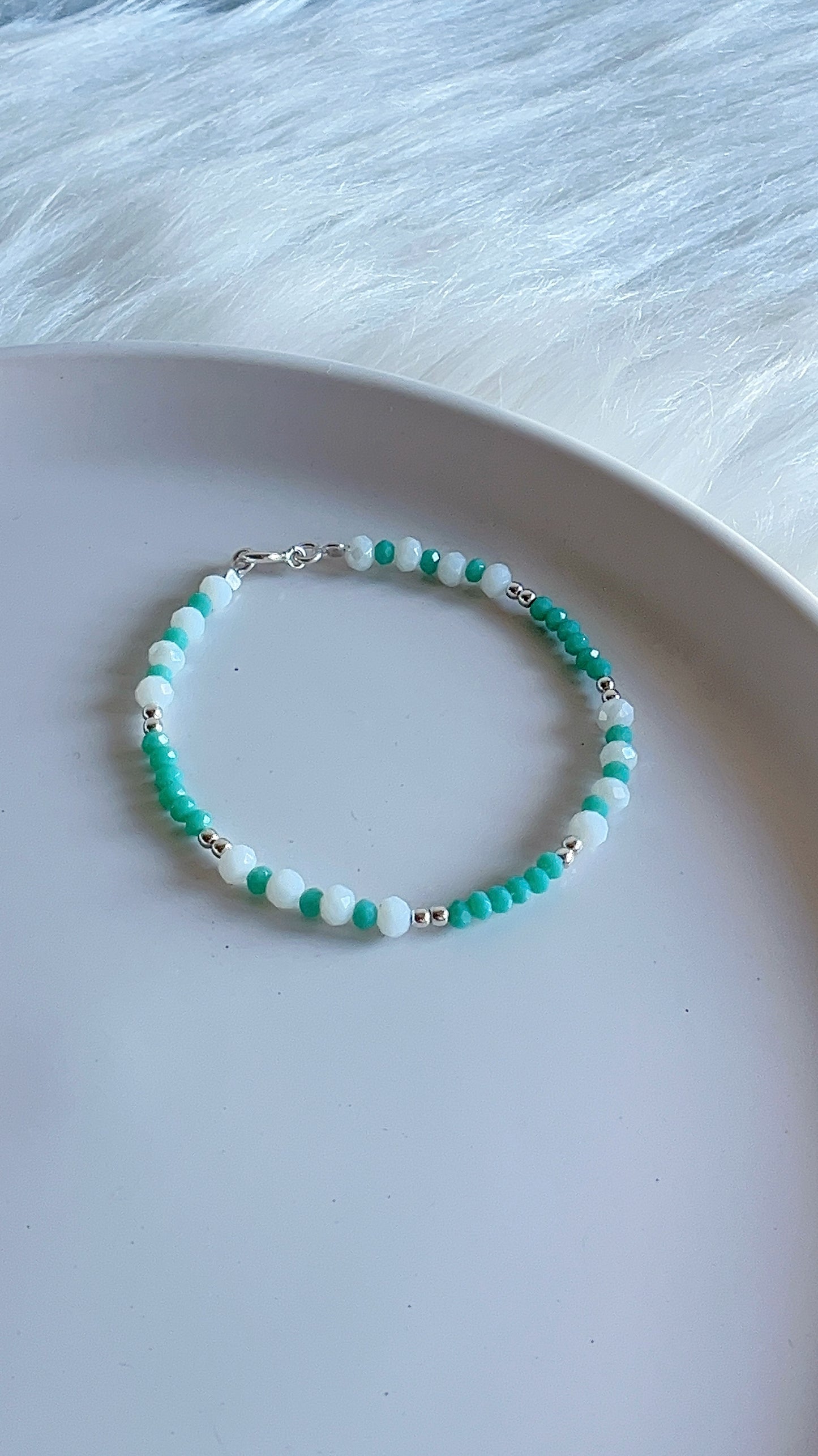Pulsera Cristales y Balines 17cm - Plata 925