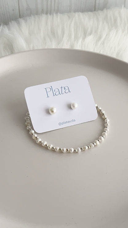 Set Pulsera y Zarcillos de Perlas - Plata 925