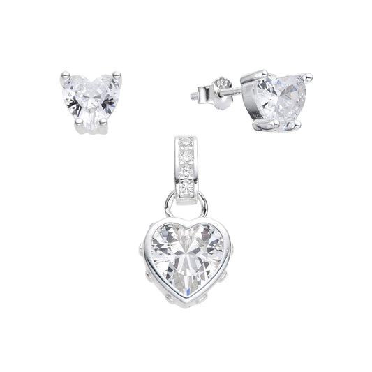 Juego Zarcillos y Dije Corazón Plata 925