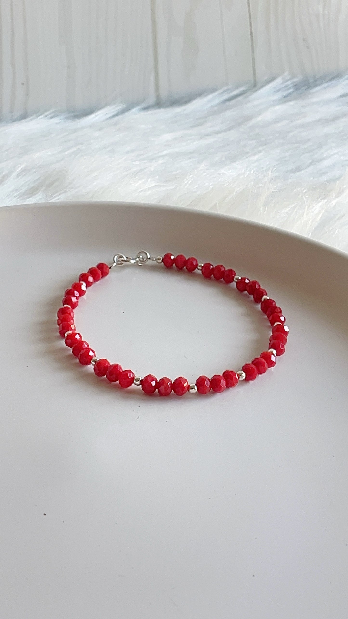 Pulsera Cristales Rojos con Balines 18cm - Plata 925