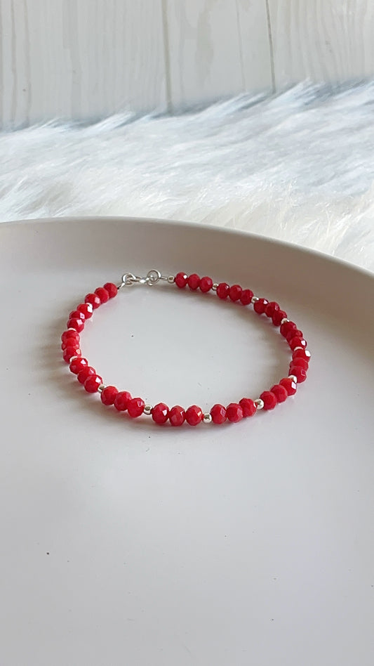 Pulsera Cristales Rojos con Balines 18cm - Plata 925