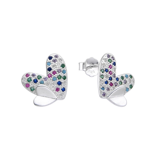 Zarcillos Corazones Doble Cristales de Colores Plata 925