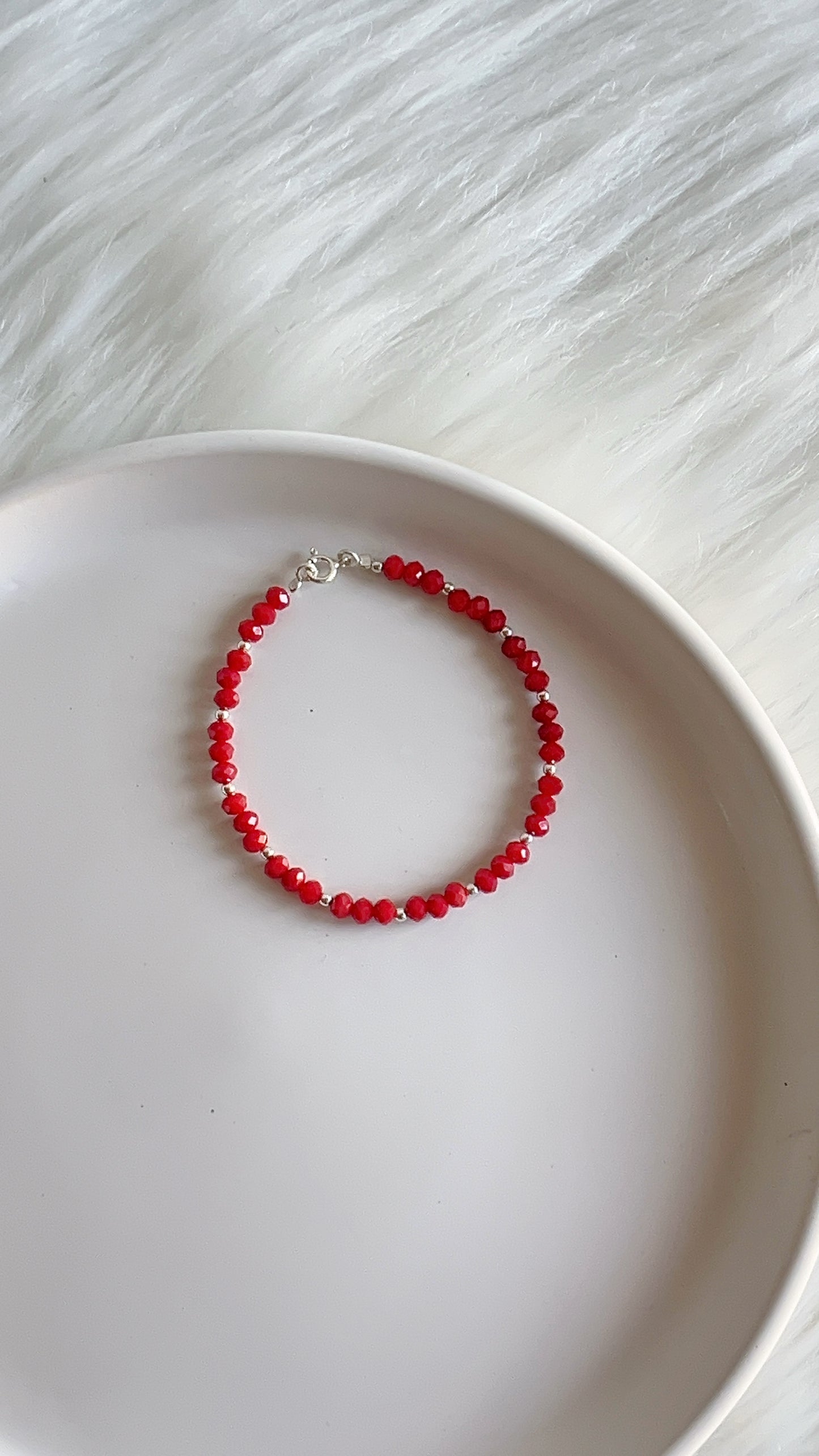 Pulsera Cristales Rojos con Balines 18cm - Plata 925