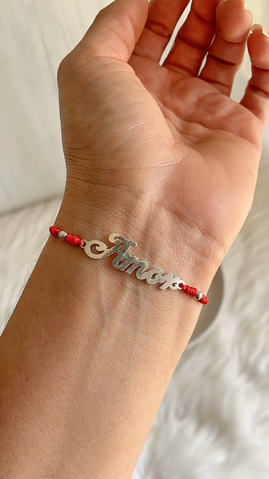 Pulsera Ajustable Dije Amor - Plata 925