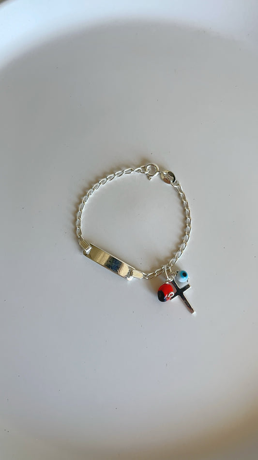 Esclava con Dijes Pionia, Ojo y Cruz - Plata 925