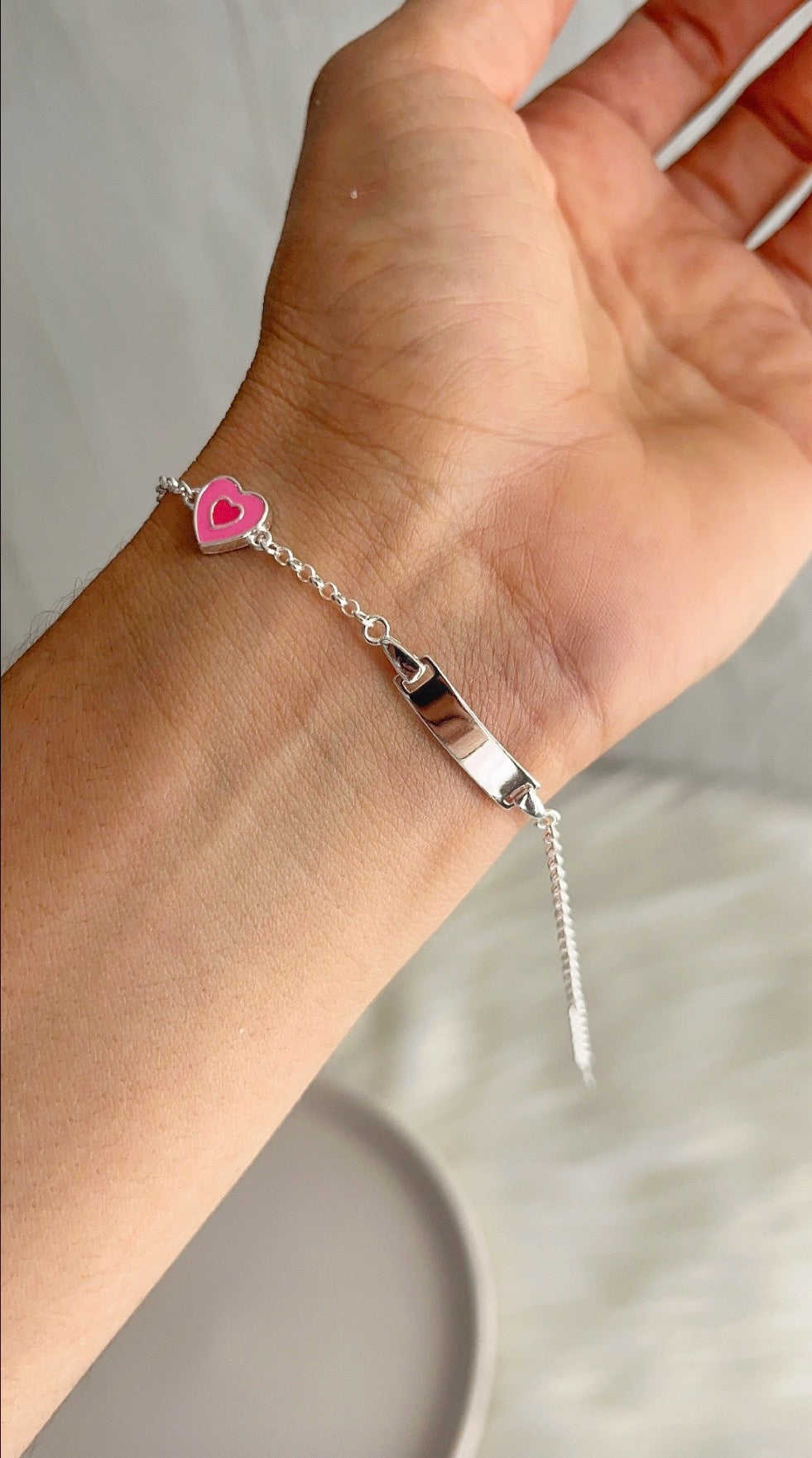 Esclava Corazón Rosado 15cm Ajustable - Plata 925