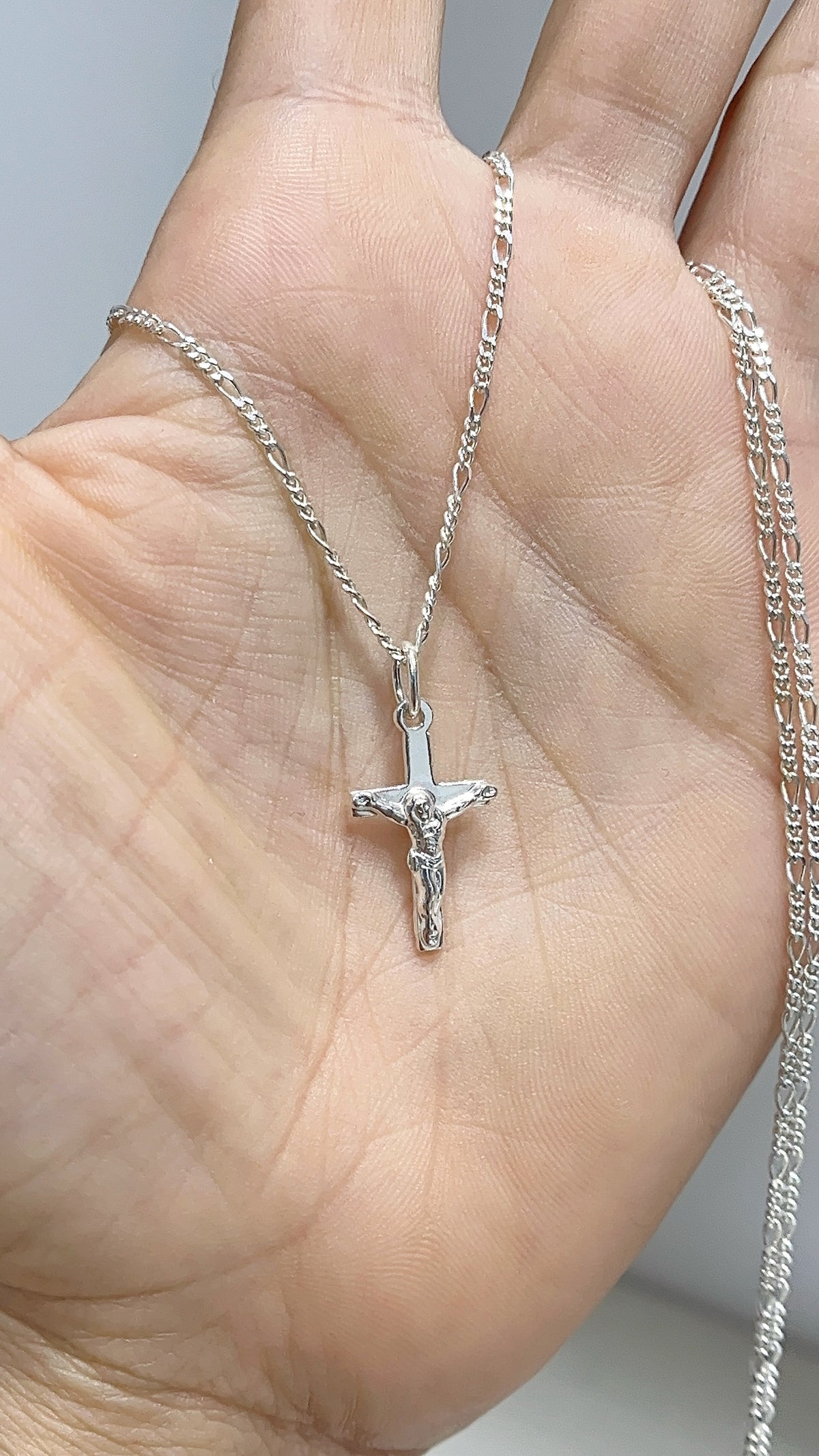 Cadena Tejido Figaro 50cm con Cristo de 2cm - Plata 925