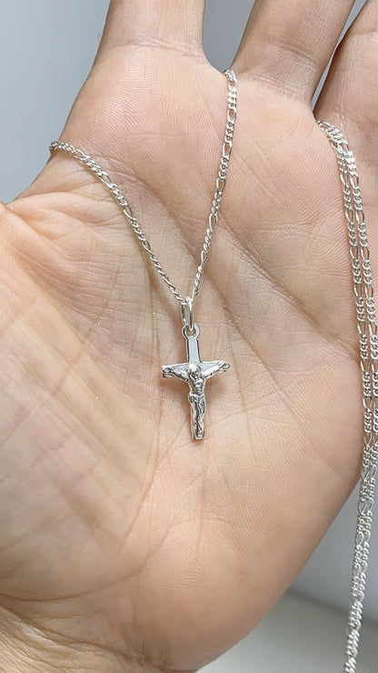 Cadena Tejido Figaro 50cm con Cristo de 2cm - Plata 925