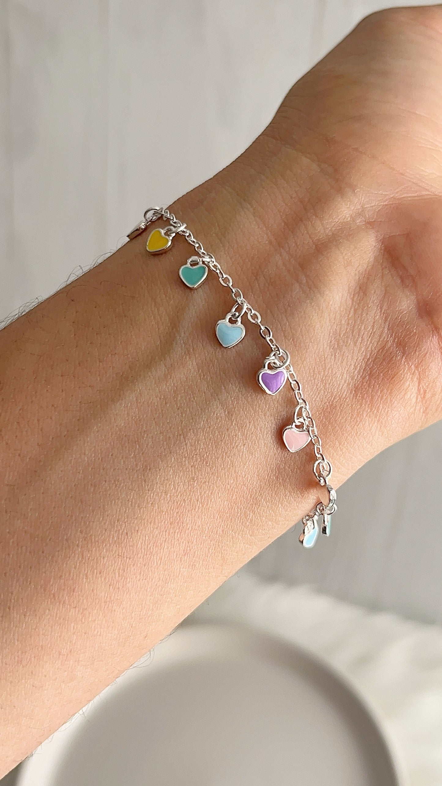 Pulsera Dijes Corazones 20cm Ajustable - Plata 925