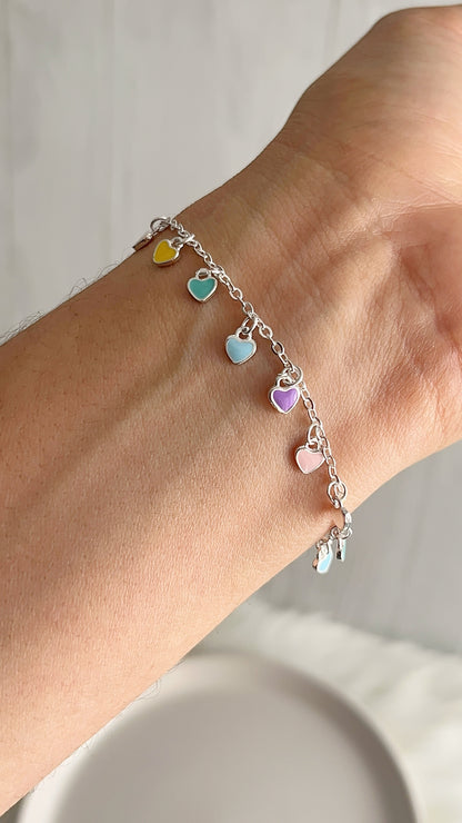 Pulsera Dijes Corazones 20cm Ajustable - Plata 925
