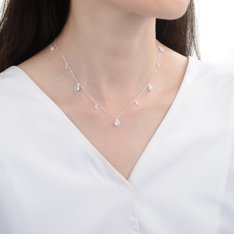 Choker Dijes Lunas y Punto de Luz 40cm Ajustable - Plata 925