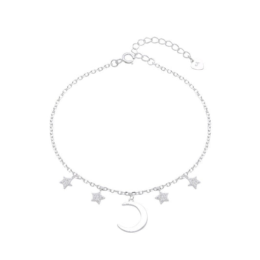 Pulsera Dijes Luna y 4 Estrellas 20cm Plata 925