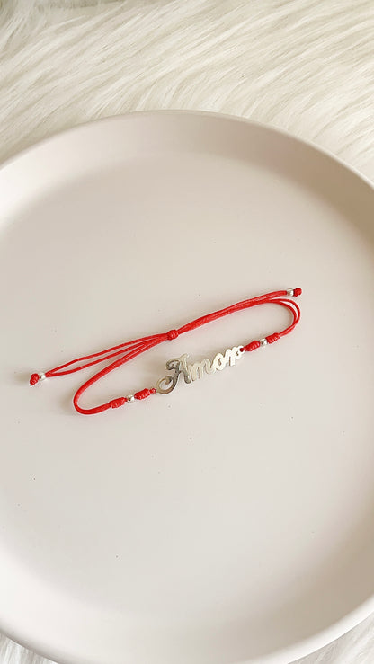 Pulsera Ajustable Dije Amor - Plata 925