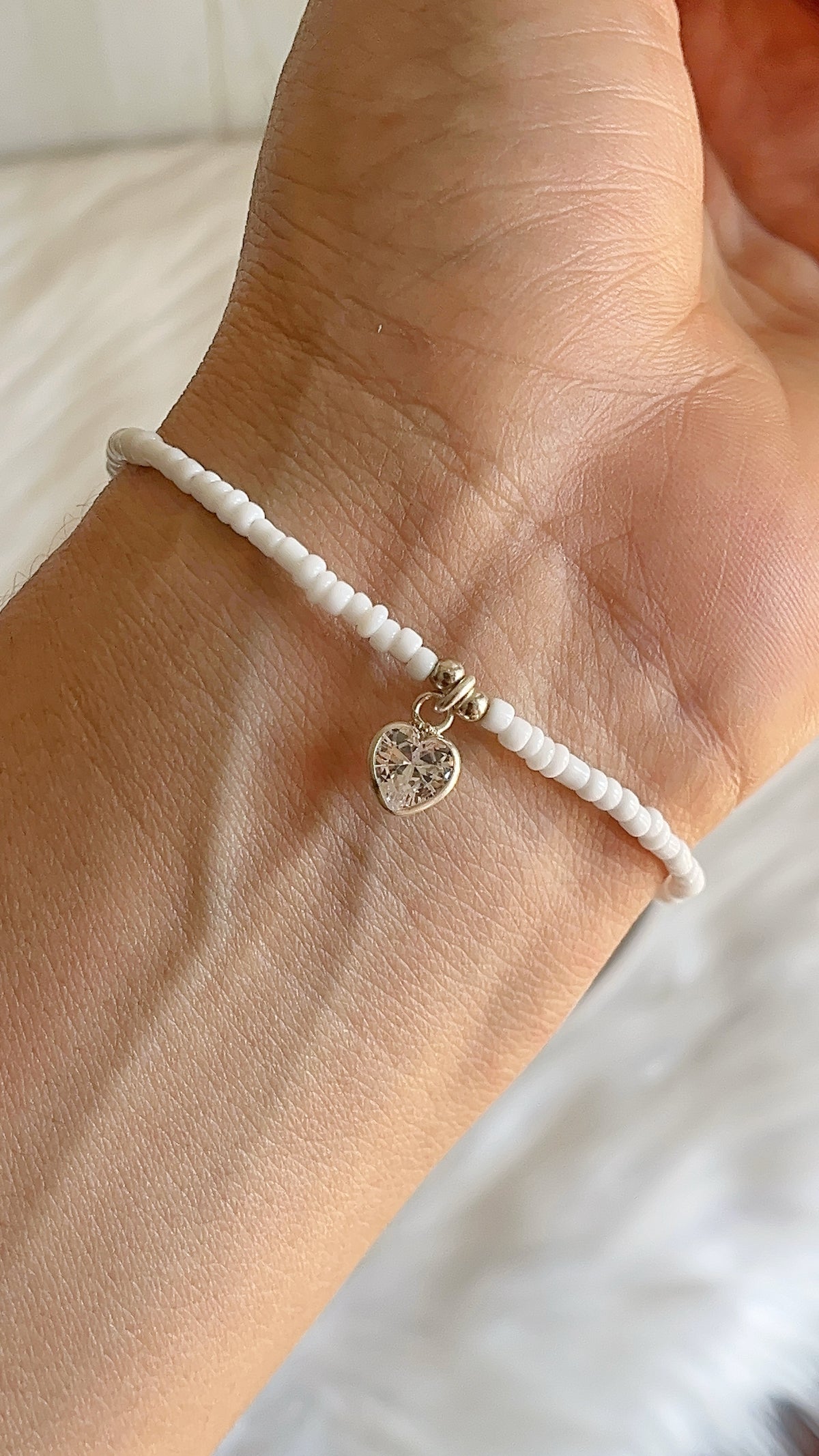 Pulsera Mostacilla con Dije Corazon 19cm - Plata 925