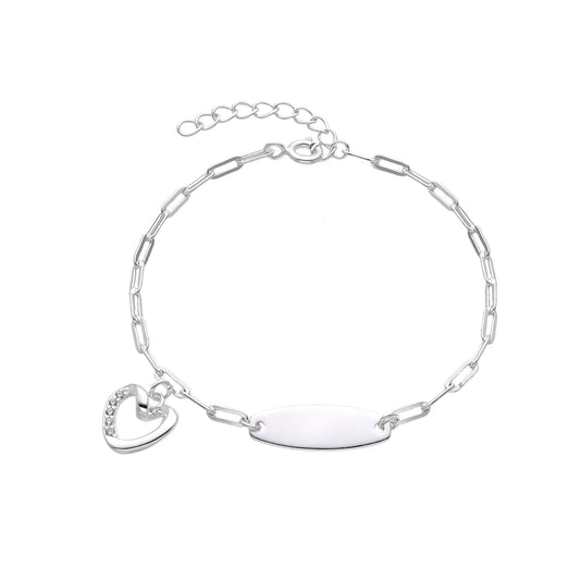 Esclava Tejido Paper Clip Dije Corazón 16cm Ajustable - Plata 925