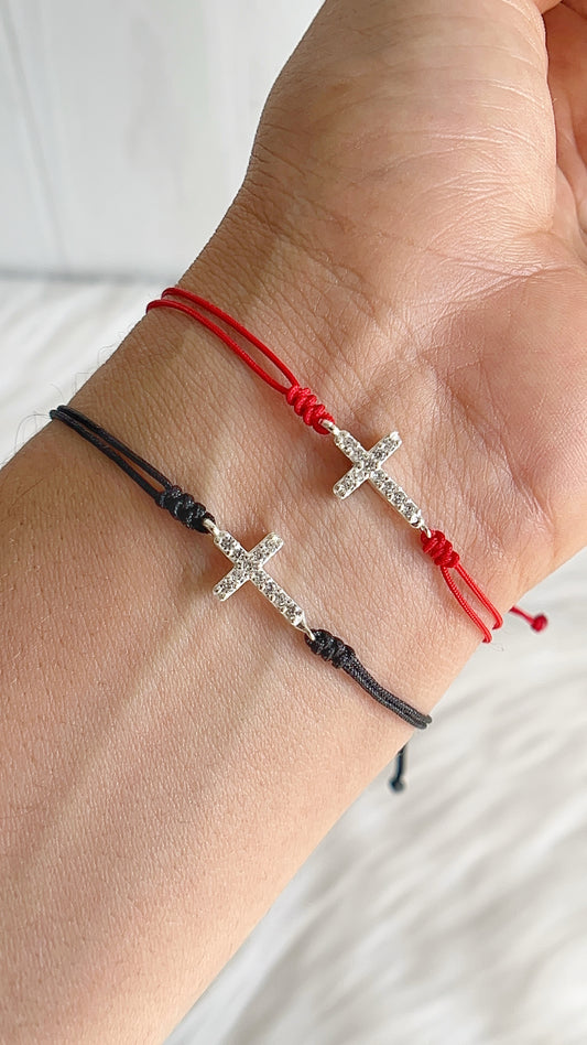 Pulsera Hilo Ajustable con Cruz - Plata 925