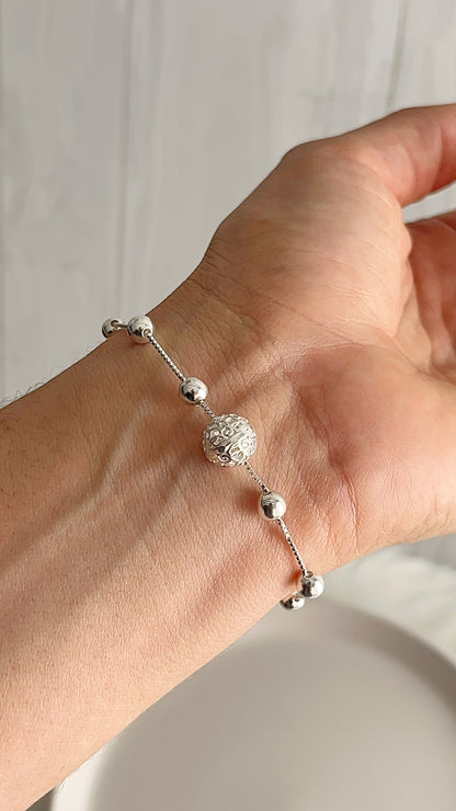 Pulsera Bolas - 20cm Ajustable - Plata 925