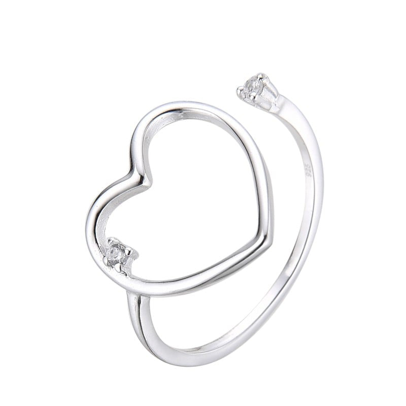 Anillo Sirueta Corazón con Cristal Ajustable Plata 925